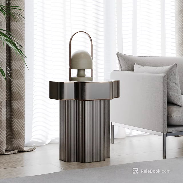 Modern Side Table With Textured Metal Base And Table Lamp In Living Room 3d model 