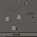 Modern Adjustable Pendant Lamps With Metal Arms And White Shades On Light Colored Wall