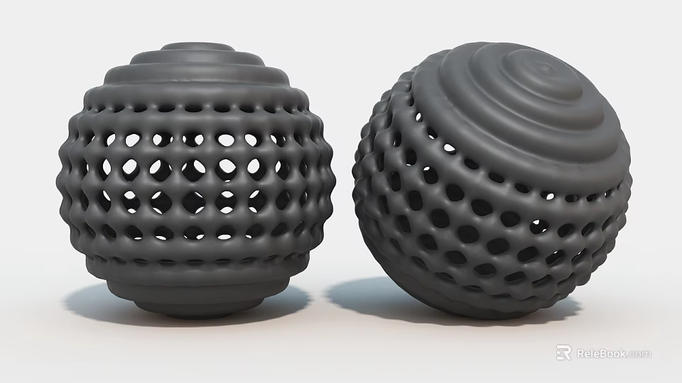 Modern Gray Spherical Art Installation With Hollow Holes And Spiral Patterns 3d model