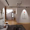 Modern Minimalist Living Room With Track Lighting Decorative Artworks And Warm Cozy Home Furnishings