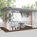 Outdoor Pergola With Tree Pattern Lattice Design And Garden Seating Area 3d model