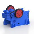 Blue Industrial Jaw Crusher With Red Pulleys And Metal Frame Structure
