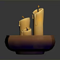 Decorative Ceramic Bowl Holding Three Yellow Candles With Melted Wax For Home Decor