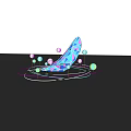 Polygonal Blue Purple Banana Shaped Object With Colorful Spheres And Glowing Rings