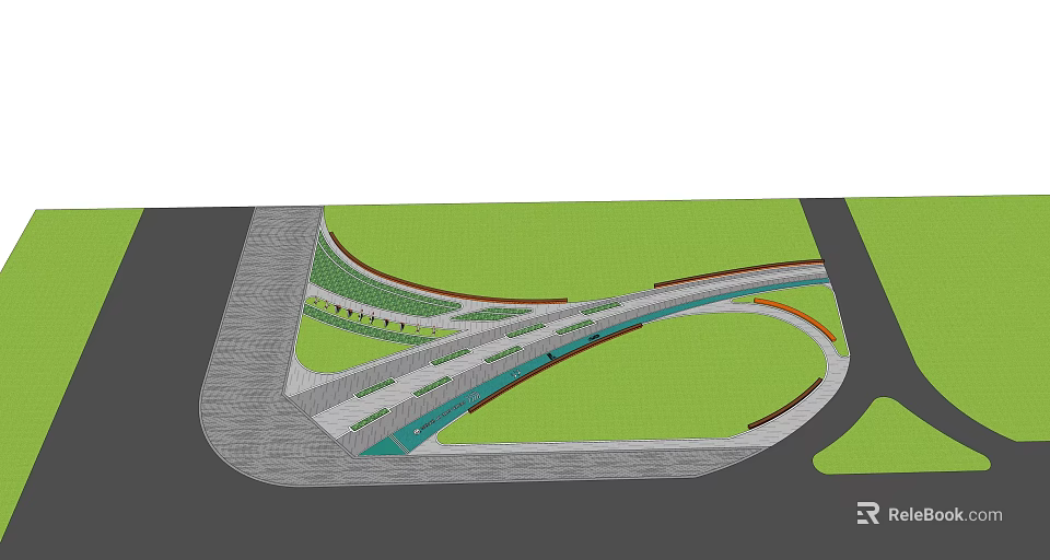 Modern Road Infrastructure Design With Curved Lanes And Green Landscape Areas 3d model 