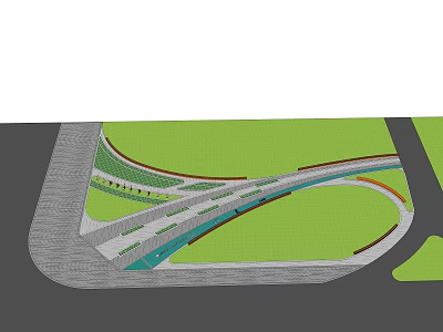 Modern Road Infrastructure Design With Curved Lanes And Green Landscape Areas 3d model