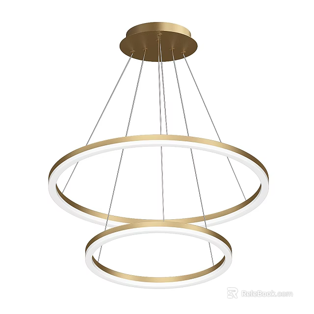 Modern Double Ring Pendant Light With Gold Frame And White Circular Design 3d model