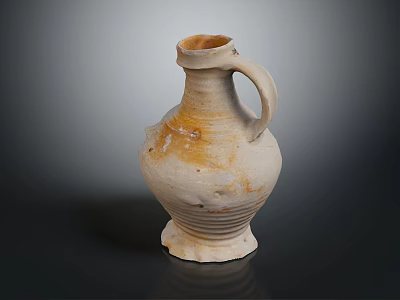 Handcrafted Ceramic Vase With Handle And Cream Yellow Textured Design 3d model