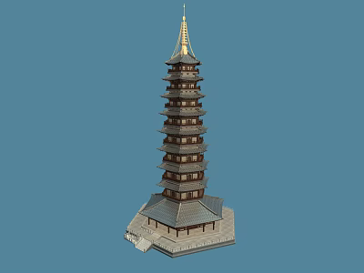 Traditional Chinese Pagoda With Multiple Tiers Golden Spire And Stone Base 3d model