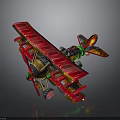 Red Biplane Model With Gold Green Accents For Cosmic Aerospace