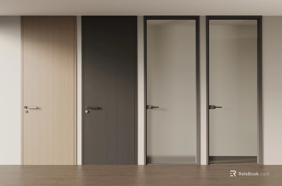 Modern Interior Hinged Doors with Various Colors and Materials for Home Design 3d model 
