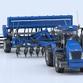 Blue Functional Agricultural Tractor With Large Farming Machinery For Field Work