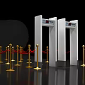 Public Facility Security Gates For Safety Check With Golden Stanchions And Red Ropes