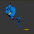 Golden Magic Lamp With Cartoon Blue Genie Figure For Home Decoration