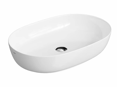White Oval Above Counter Wash Basin With Smooth Surface And Drain Hole 3d model