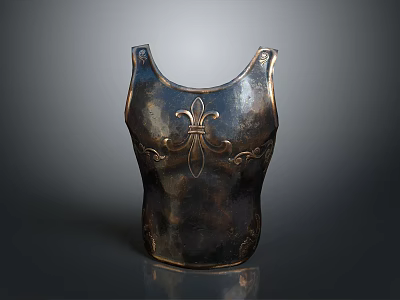 Vintage Metallic Breastplate Armor With Decorative Patterns And Central Fleur De Lis Design 3d model