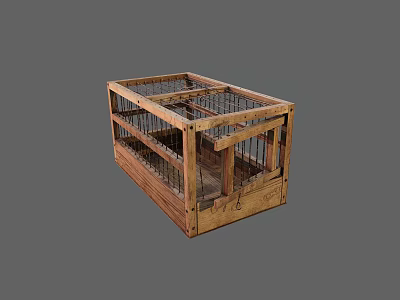 Vintage Wooden Cage With Rustic Grid Structure And Square Frame Design 3d model