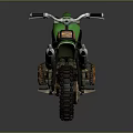 Green Vintage Motorcycle With Brown Leather Seat And Off Road Tires