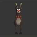 Low Poly Style Reindeer Character With Red Nose And Golden Bell Collar
