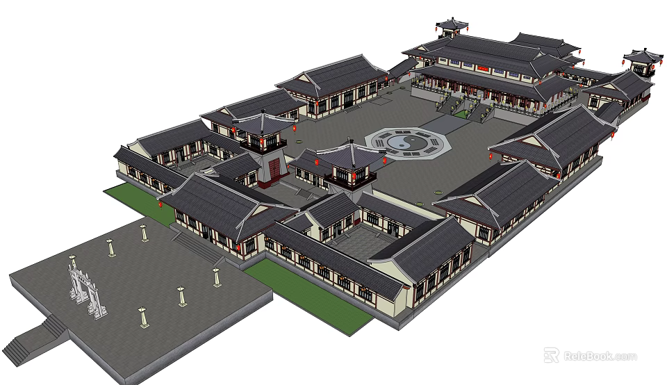 Ancient Chinese Architectural Complex With Traditional Courtyard And Classic Roof Design 3d model 