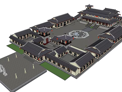 Ancient Chinese Architectural Complex With Traditional Courtyard And Classic Roof Design 3d model