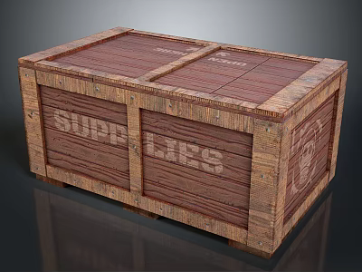 Wooden Supplies Crate With Metal Reinforced Strips And Solid Structure 3d model
