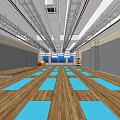 Fitness Studio With Blue Yoga Mats On Wooden Floor Exercise Balls And Gray Walls