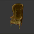 Yellow Velvet High Back Armchair With Button Tufted Design And Wooden Legs