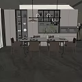Modern Restaurant Interior Design Featuring Dining Table Chairs Pendant Lights And Display Cabinets 3d model