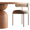 Round Wooden Dining Table Set with Comfortable Light Gray Cushioned Chairs and Brass Legs