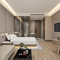 Modern Hotel Guest Room Interior With Bathtub King Bed Windows Curtains And Wooden Flooring