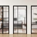 Modern Interior Sliding Doors With Three Different Glass Designs And Black Frames 3d model