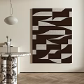 Abstract Geometric Tapestry In Modern Interior With Marble Table And Pendant Light 3d model
