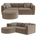 Modern Brown Sectional Sofa With Round Ottoman And Decorative Pillows 3d model