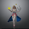Anime Female Character In Pink Blue Dress With Silver Ornate Staff And Yellow Butterfly Props