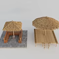 Scenic Landscape Pavilion Featuring Thatched Umbrellas Wooden Railings And Concrete Base