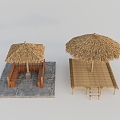 Thatched Pavilion Thatched Shed Awning Umbrella Thatched Landscape Homestay Southeast Asia Sanya Outdoor Camping Hawaii Leisure Area Beach Sand 3d model