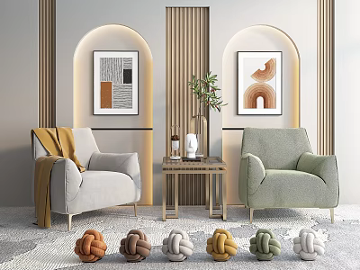 Modern Leisure Sofa Set With Green Plant Artwork Side Table And Carpet 3d model