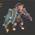 Brave Game Character Shiba Inu Warrior With Armor Red Cape And Blue Shield
