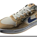 Nike Beige Tan Mesh Leather Sneakers Blue Logo White Laces White Sole Design