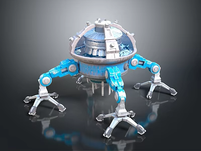 3D Rendered Mechanical Sci-Fi Creature With Blue Legs And Dome Structure 3d model