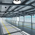 Parking Lot Featuring Gray Metal Ceiling Black Pendant Lights Gray Floor Yellow Parking Lines