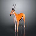 Orange And White Antelope Standing With Black Horns On Dark Background