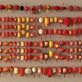 Colorful Chinese Lanterns With Various Styles Hanging In Decorative Arrangement