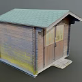 Wooden Cabin Exterior With Green Roof Wooden Door Double Windows And Small Steps