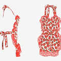 Cute Red And White Strawberry Pattern Aprons With Halter Neck And Lace Trim