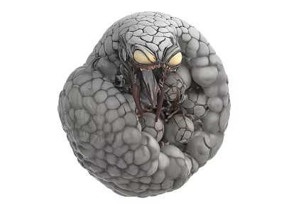 Strange Mythical Creature With Gray Bulbous Wrinkled Skin And Yellow Glowing Eyes 3d model