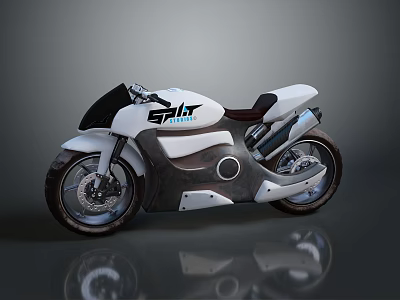 Futuristic White Black Modern Motorcycle With Streamlined Design And eLT Logo 3d model