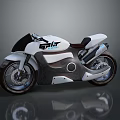 Futuristic White Black Modern Motorcycle With Streamlined Design And eLT Logo