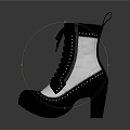 Stylish Black And White Lace Up Boots With Block Heel And Studded Details